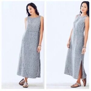 J. Jill Love Linen Striped Maxi Dress‎ Side Slit Size S
